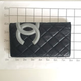CHANEL Long Wallet Purse Cambon line lambskin black Women(Unisex) Used Authentic