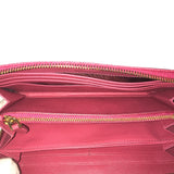 PRADA Long Wallet Purse Round zip leather 1M1157 Pink wine red Women Used Authentic