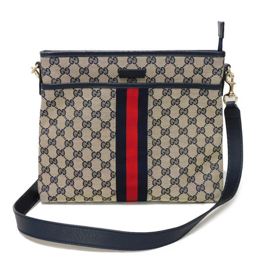 GUCCI Shoulder Bag 388926 KY9PZ 4080 GG canvas x calf leather Navy Web stripe Flat messenger bag