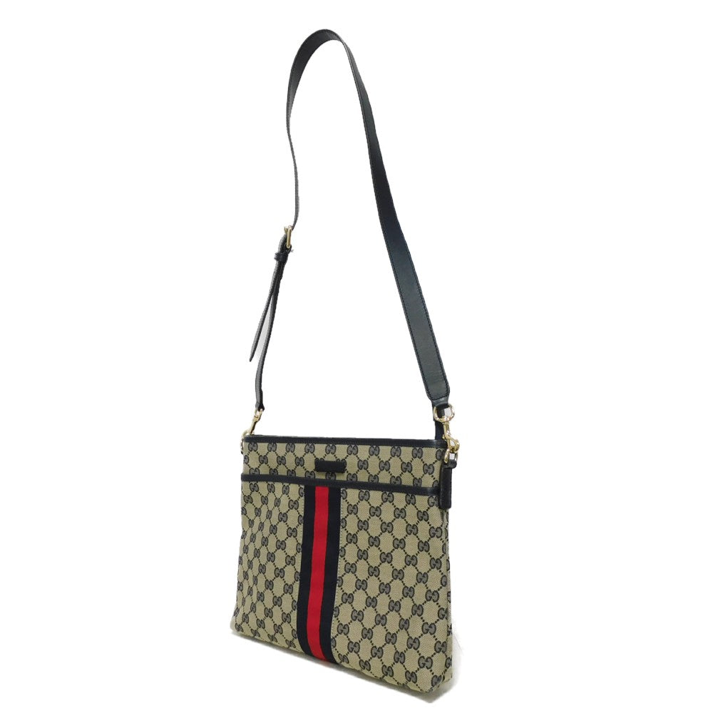 GUCCI Shoulder Bag 388926 KY9PZ 4080 GG canvas x calf leather Navy Web stripe Flat messenger bag