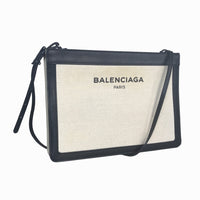 BALENCIAGA Shoulder Bag Cross body Navy Pochette canvas 339937 1080 A 52817 White navy Women Used Authentic