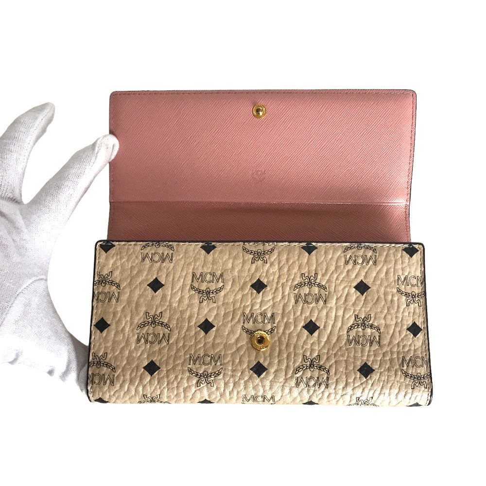 MCM Long Wallet Purse MYL6SVC69IG001 leather pink beige Vicetos Women Secondhand Authentic