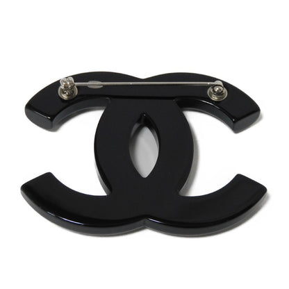 CHANEL Brooch plastic black CC mark Crystal COCO Mark