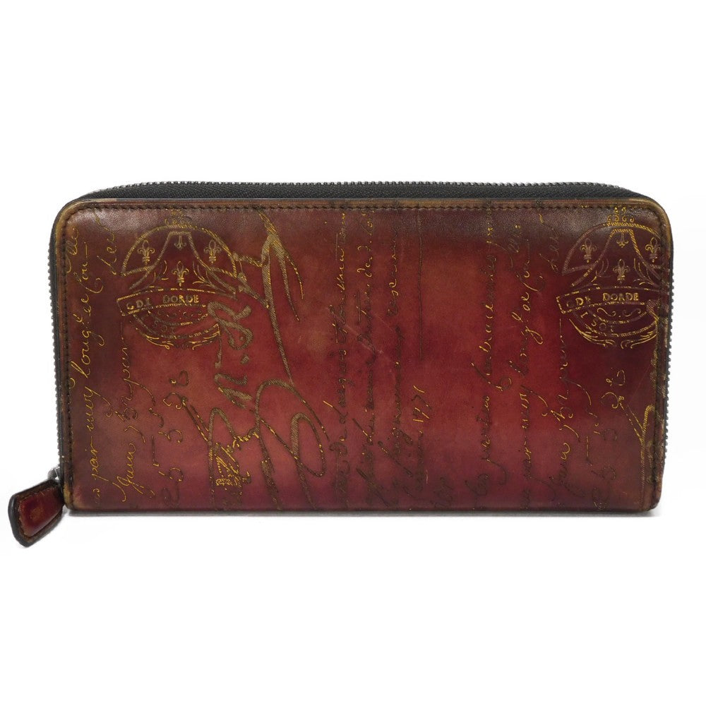 Berluti Long Wallet Purse Venice Calfskin Leather Light Saint Emilion Calligraphy Itauba Scritto Leather Long Zip Wallet