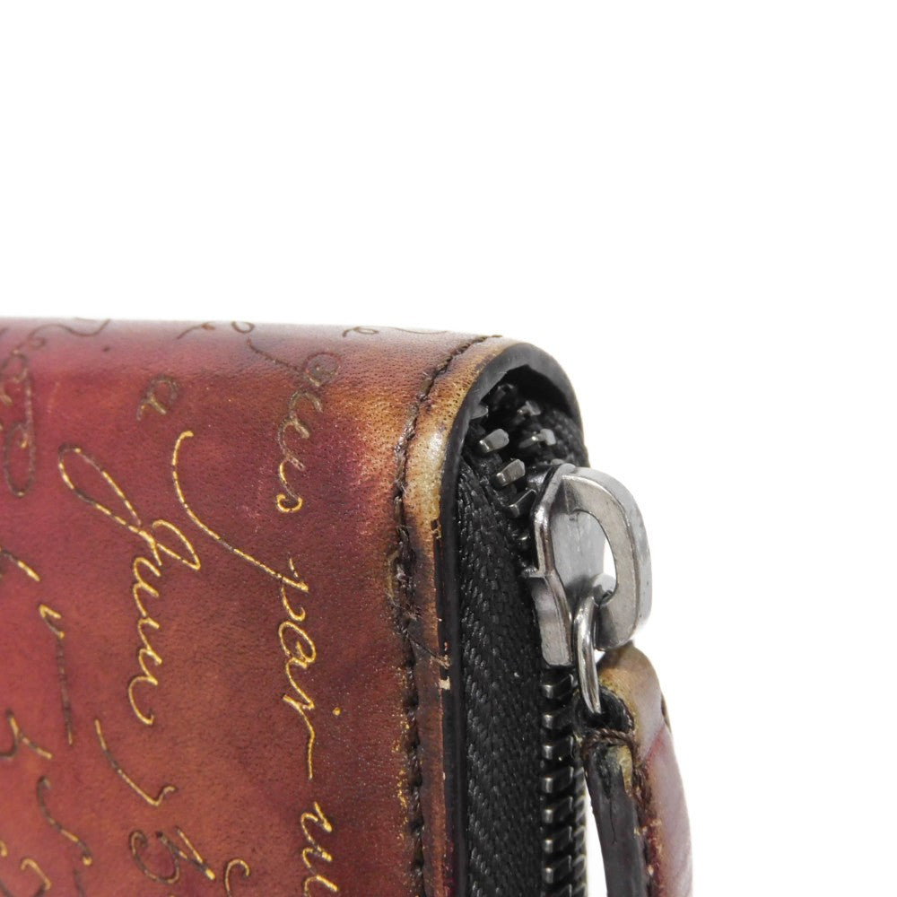 Berluti Long Wallet Purse Venice Calfskin Leather Light Saint Emilion Calligraphy Itauba Scritto Leather Long Zip Wallet