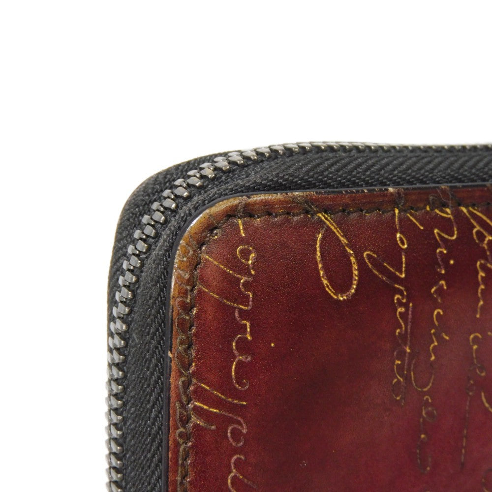 Berluti Long Wallet Purse Venice Calfskin Leather Light Saint Emilion Calligraphy Itauba Scritto Leather Long Zip Wallet