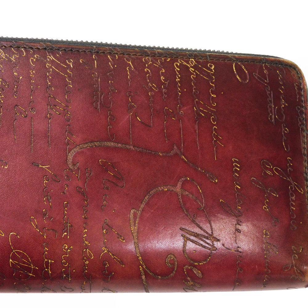 Berluti Long Wallet Purse Venice Calfskin Leather Light Saint Emilion Calligraphy Itauba Scritto Leather Long Zip Wallet