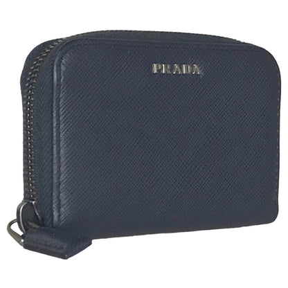 PRADA Coin case 2MC122 leather Navy Round zip Safiano mens(Unisex) Used Authentic