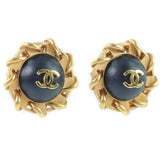 CHANEL Earring COCO Mark Plated Gold, Leather gold Women Used Authentic