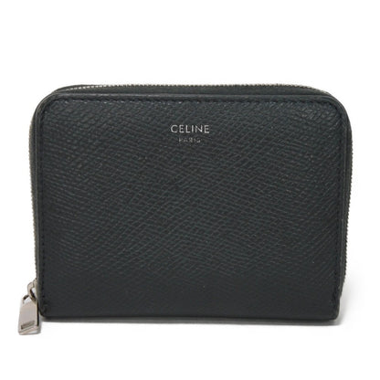 CELINE Coin case 10B66 Grained calfskin (embossed) Dark gray New logo Compact zipped wallet