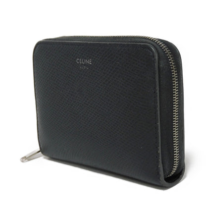 CELINE Coin case 10B66 Grained calfskin (embossed) Dark gray New logo Compact zipped wallet