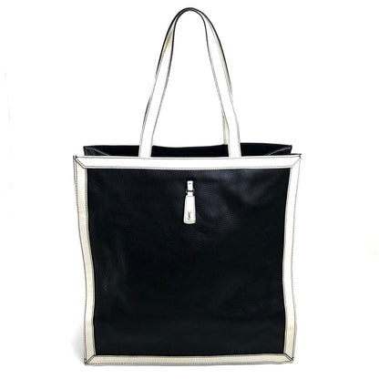 YVES SAINT LAURENT Tote Bag 274764 leather Black x white Tote Bag Women Used Authentic