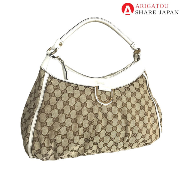 GUCCI Handbag Sling bag Abbey Nylon 189833 213317 Brown white Women Used Authentic