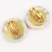 CHANEL Earring COCO Mark Shell, Plated Gold beige Women Used Authentic
