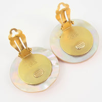 CHANEL Earring COCO Mark Shell, Plated Gold beige Women Used Authentic