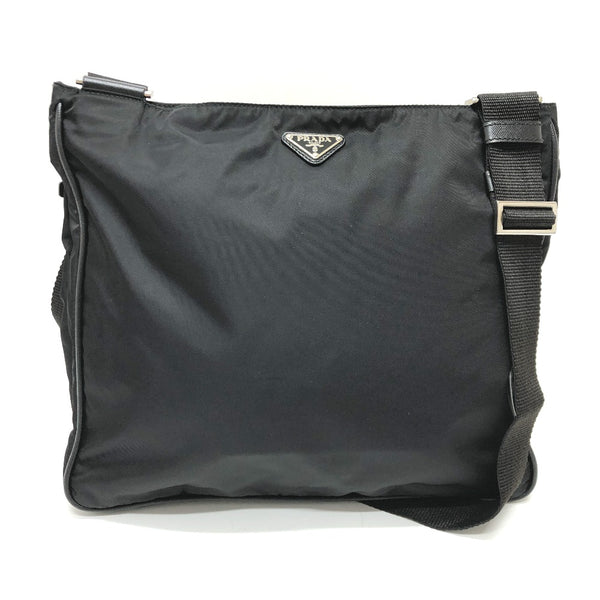 PRADA Shoulder Bag Double Pocket Crossbody Bag Triangle With logo Nylon black unisex(Unisex) Used Authentic