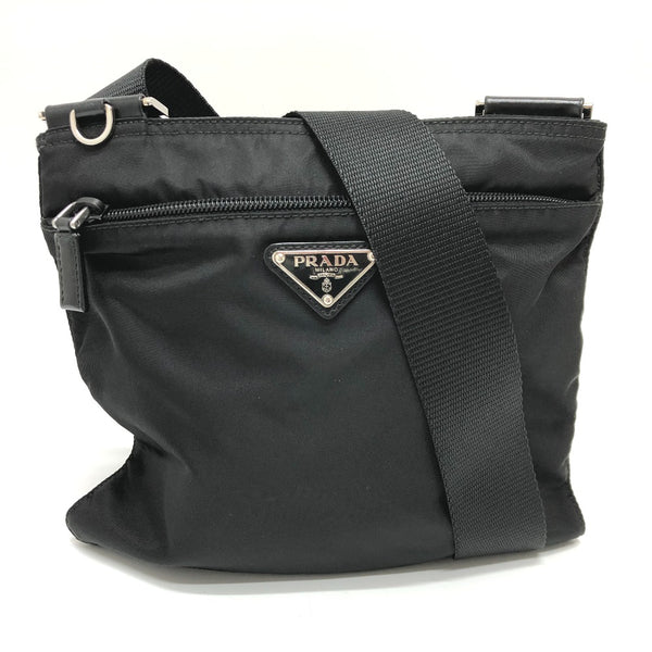 PRADA Shoulder Bag Flat Crossbody Bag Triangle With logo Nylon Bt0420 black unisex(Unisex) Used Authentic