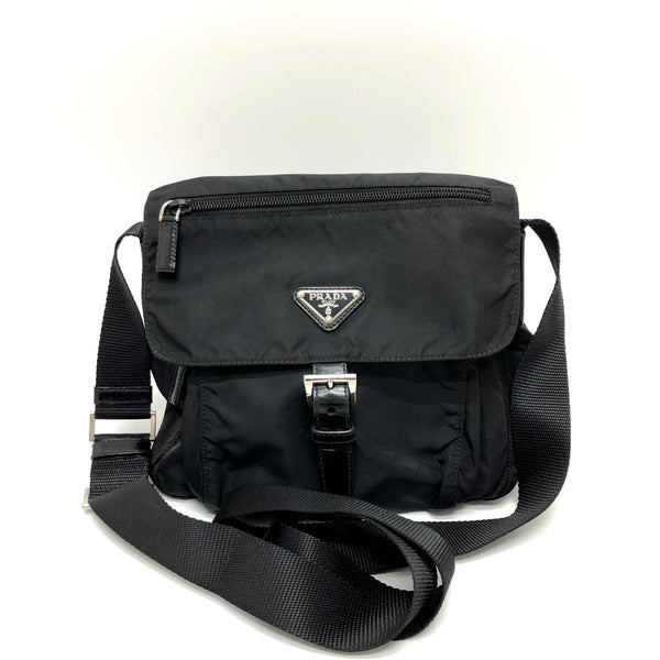 PRADA Shoulder Bag Tessuto Bag Triangle logo front pocket Nylon BT0693 black Women Used Authentic