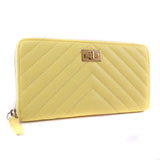 CHANEL Long Wallet Purse 23rd generation V stitch Zip Around leather yellow Women Used Authentic