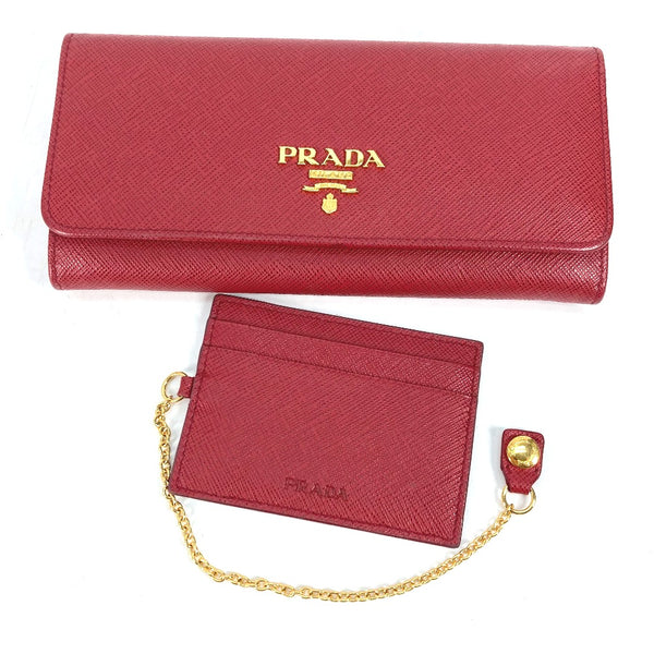 PRADA Long Wallet Purse Pass case with flap Saffiano Long Wallet logo saffiano leather 1MH132 Red Women Used Authentic