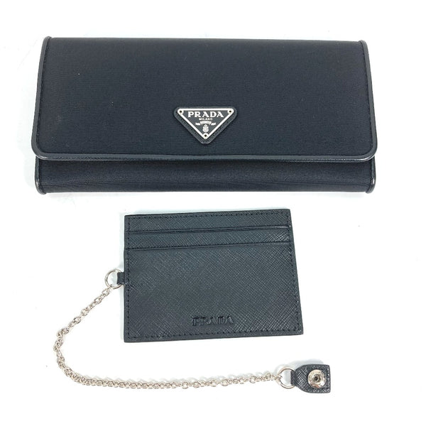 PRADA Folded wallet Pass case with flap Long Wallet Business Card Case triangle logo triangle logo plate Nylon canvas, leather 1MH132 black Women Used Authentic