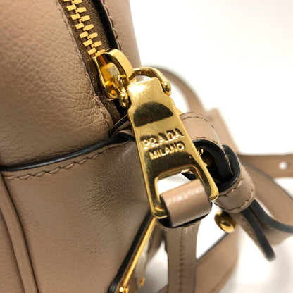 PRADA Shoulder Bag 1BH089 leather beige logo GLACE CALF CAMMEO Women Used Authentic