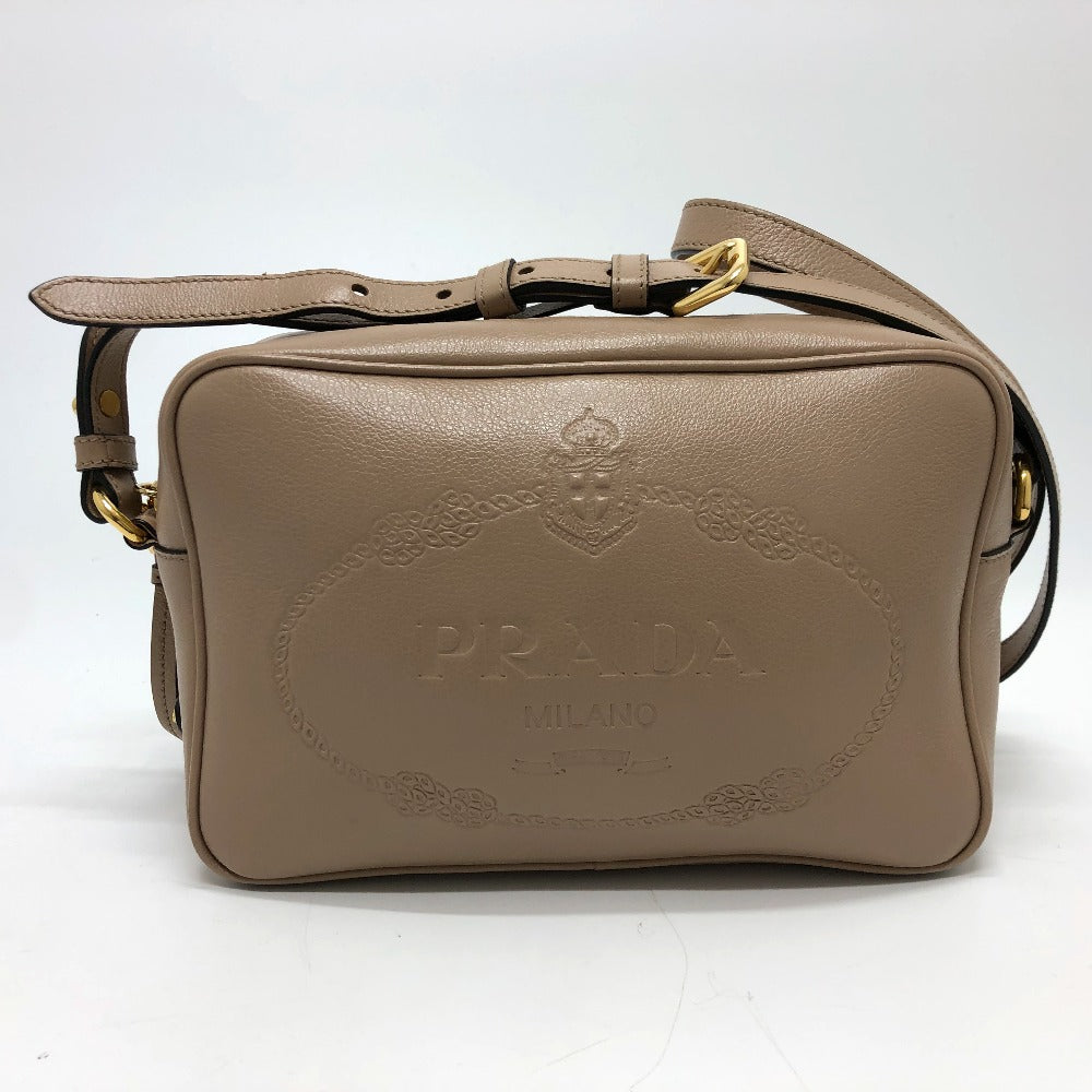 PRADA Shoulder Bag 1BH089 leather beige logo GLACE CALF CAMMEO Women Used Authentic