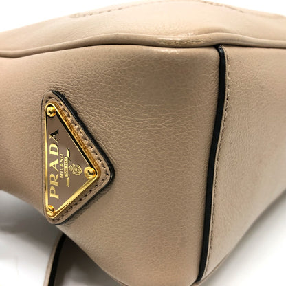 PRADA Shoulder Bag 1BH089 leather beige logo GLACE CALF CAMMEO Women Used Authentic