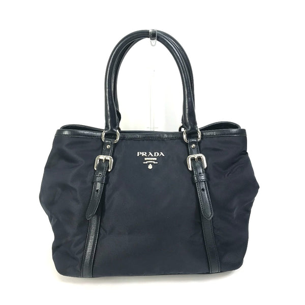 PRADA Handbag Bag Tote Bag logo Nylon / leather BN1841 Navy Women Used Authentic