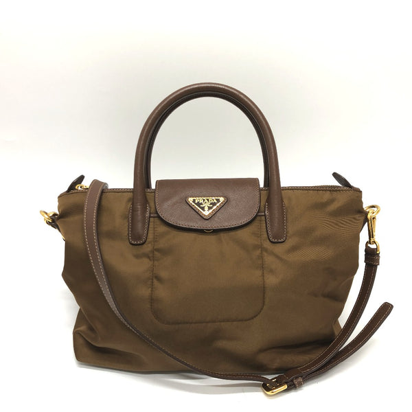 PRADA Handbag 2WAY bag Triangle logo Nylon / leather BN2106 Brown Women Used Authentic