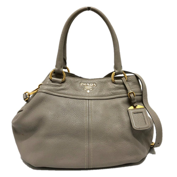 PRADA Tote Bag 2WAY bag logo leather BN1777 gray Women Used Authentic