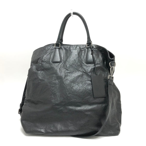 PRADA Handbag 2WAY Tote Bag Side triangle with logo leather VA0971 black mens Used Authentic