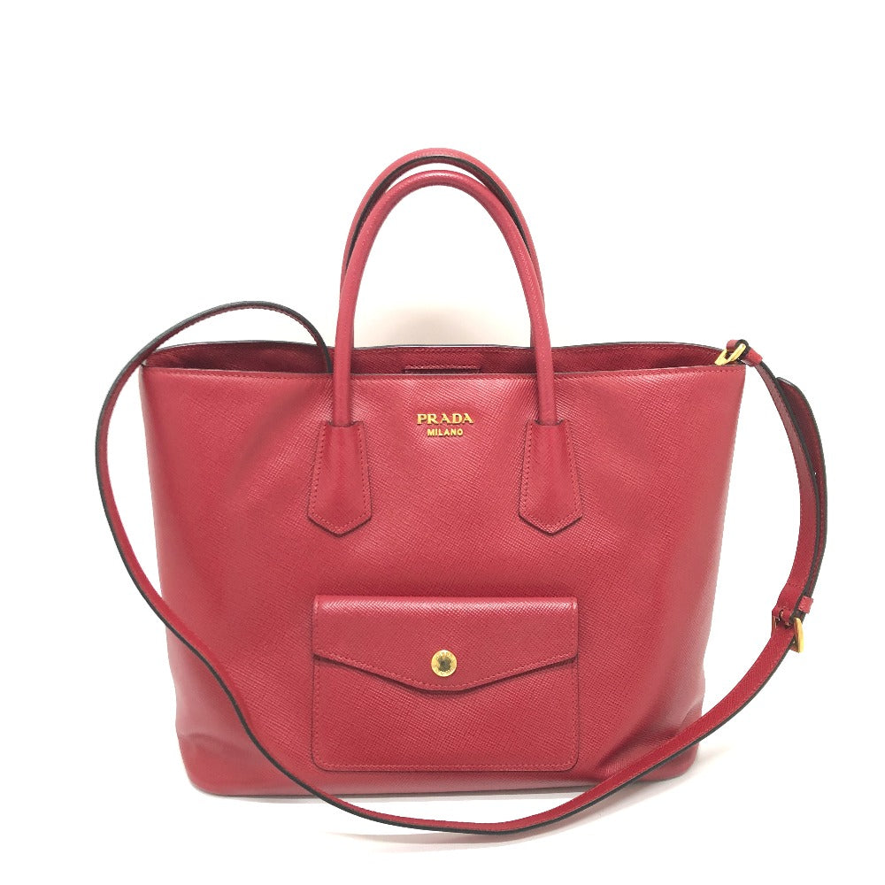 PRADA Handbag BN2729 Safiano leather Red Front pocket Women Used Authentic