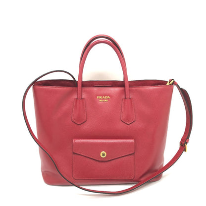 PRADA Handbag BN2729 Safiano leather Red Front pocket Women Used Authentic