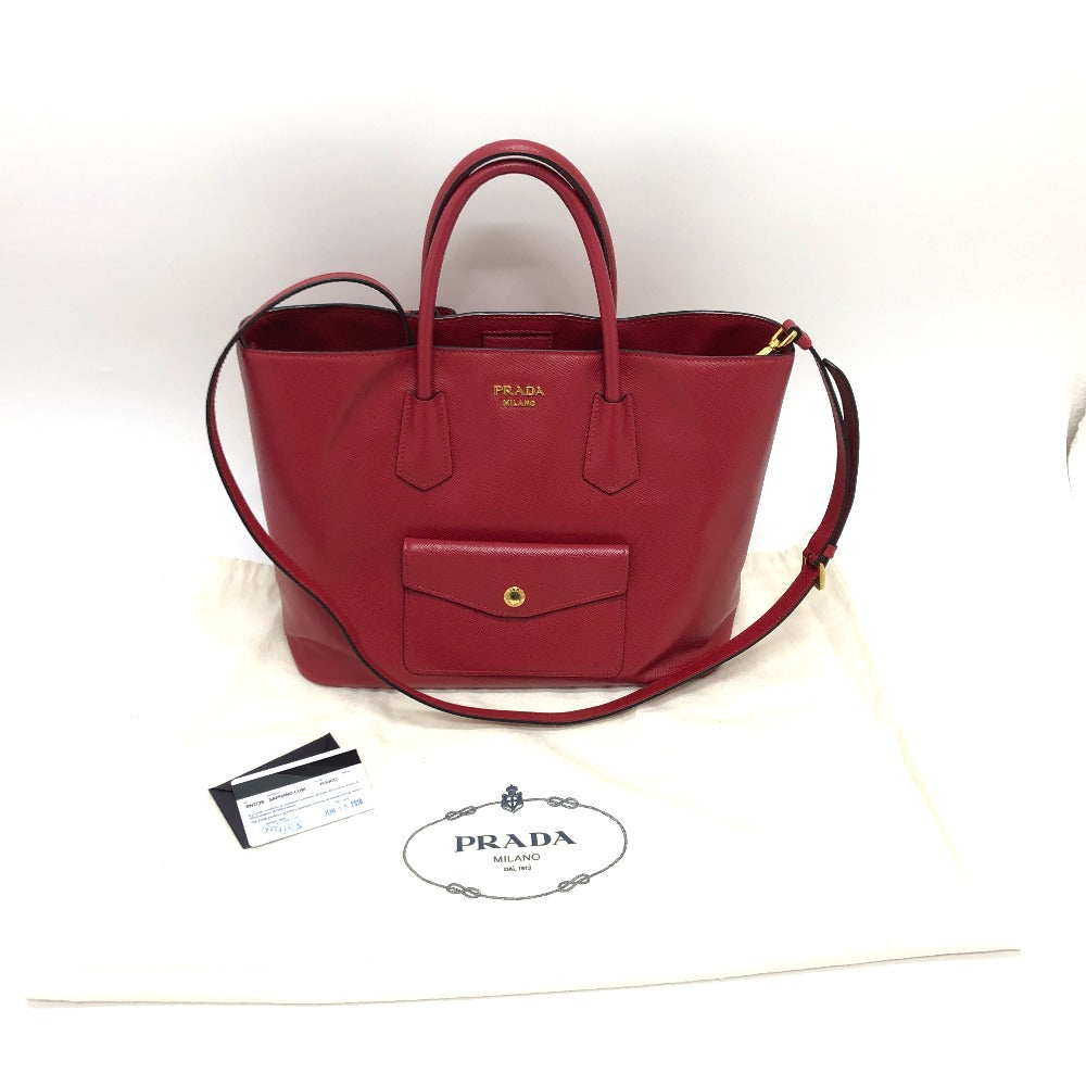 PRADA Handbag BN2729 Safiano leather Red Front pocket Women Used Authentic