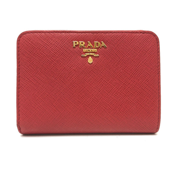 PRADA Folded wallet logo Safiano leather 1ML018 Red Women Used Authentic