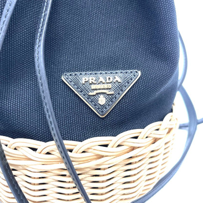 PRADA Handbag 1BE040 Canvas / leather black Triangle logo Basket bag Women Used Authentic