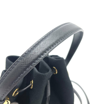 PRADA Handbag 1BE040 Canvas / leather black Triangle logo Basket bag Women Used Authentic