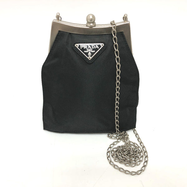 PRADA Shoulder Bag Purse Chain Pochette Triangle With logo Nylon black Women Used Authentic