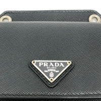 PRADA Shoulder Bag Shoulder pouch Triangle Phone Case Safiano leather 2ZH068 black mens Used Authentic