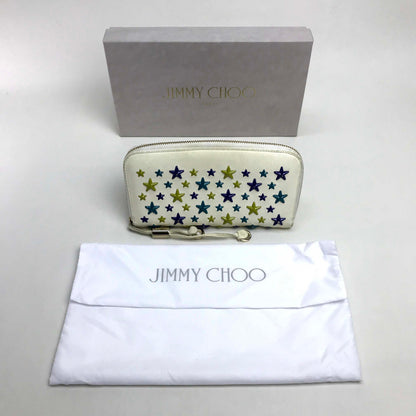 JIMMY CHOO Long Wallet Purse leather off white Brand miscellaneous goods Star studs Women Used Authentic