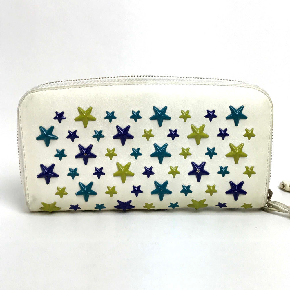 JIMMY CHOO Long Wallet Purse leather off white Brand miscellaneous goods Star studs Women Used Authentic