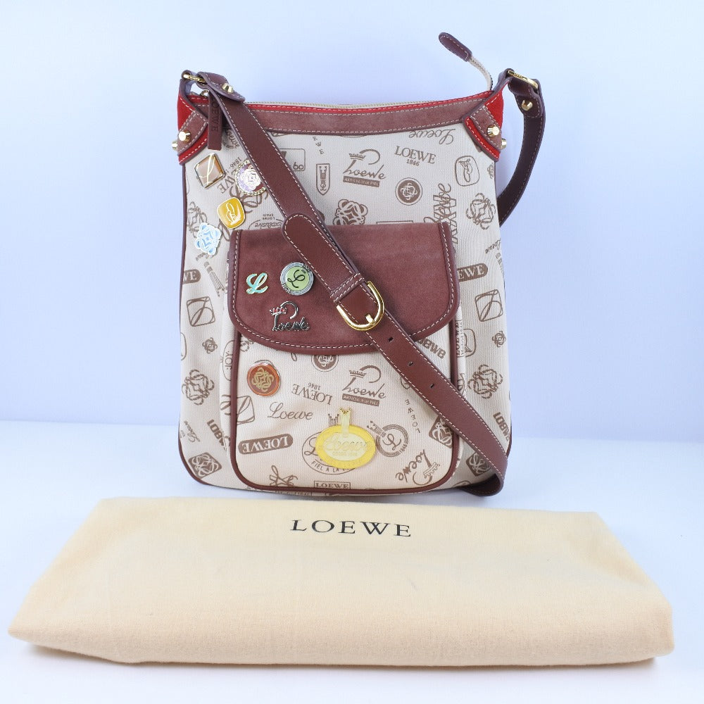 LOEWE Shoulder Bag Suede Brown Pin batch Women Used Authentic