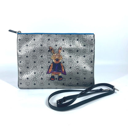 MCM Shoulder Bag leather Silver Visetos Rabbit