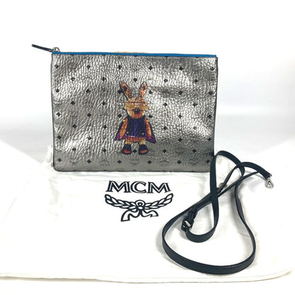 MCM Shoulder Bag leather Silver Visetos Rabbit