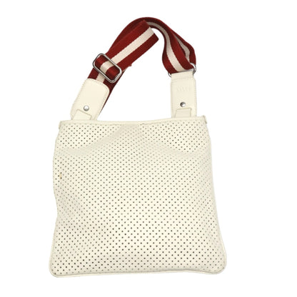 BALLY Shoulder Bag Punching leather white Punching leather Diagonal Shoulder belt Women Used Authentic