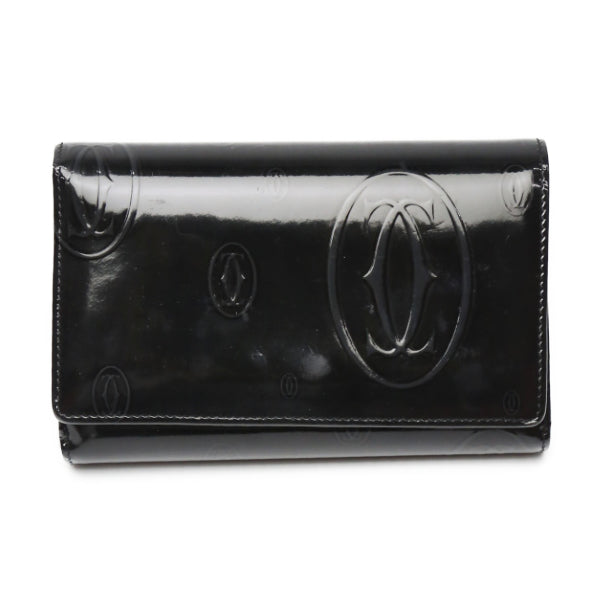 CARTIER Bifold Wallet enamel black L-shaped fastener enamel Bifold Wallet Women Used Authentic