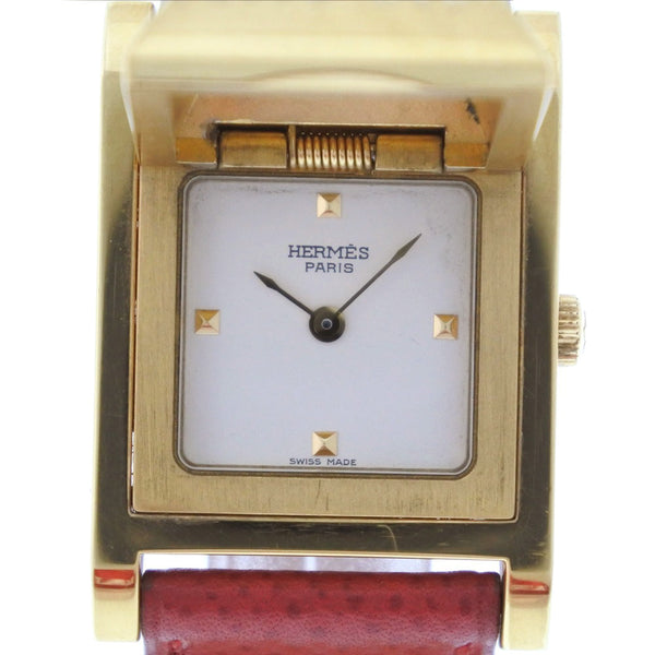 HERMES Watches Quartz Medor Plated Gold, Leather gold Dial color:White Women Used Authentic