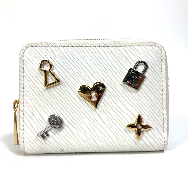 LOUIS VUITTON Coin case M63994 Epi Leather white epi love lock Zip around purse Women Used Authentic