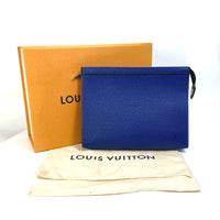 LOUIS VUITTON business bag M30575 Taiga Leather blue Taiga Pochette Voyage MM mens Used Authentic